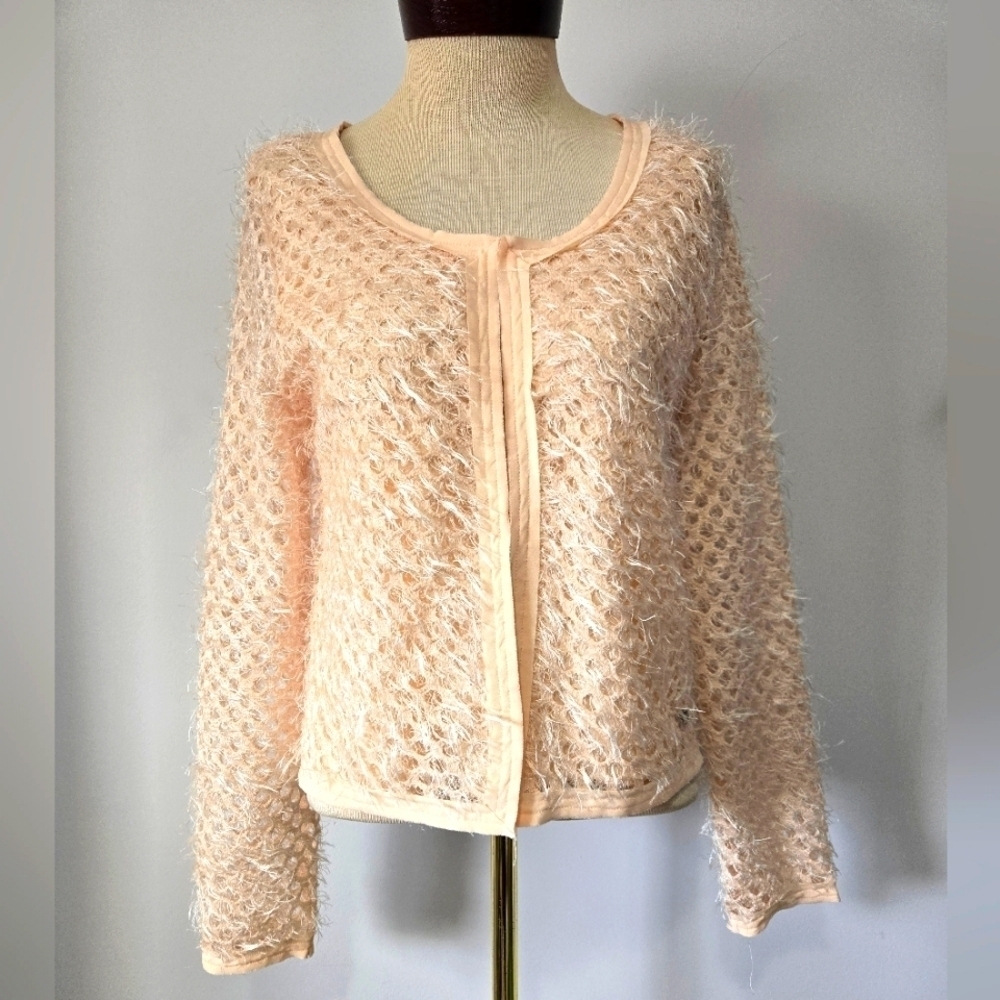 POOOLS Fuzzy Peach Eyelet Cardigan. Size 40 UK/ Large US
